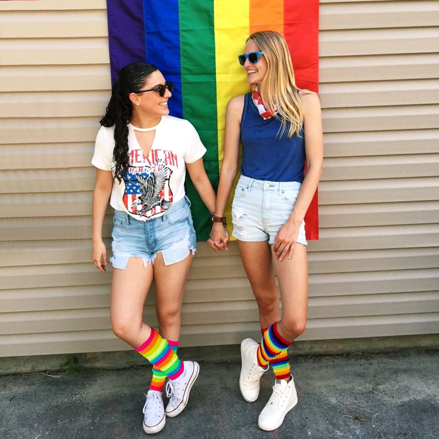 Junely Leg Warmers 80s Leg Warmer Knit Legwarmers Neon for Ballet Dance Figure Skating Ice Skating Boot Rainbow