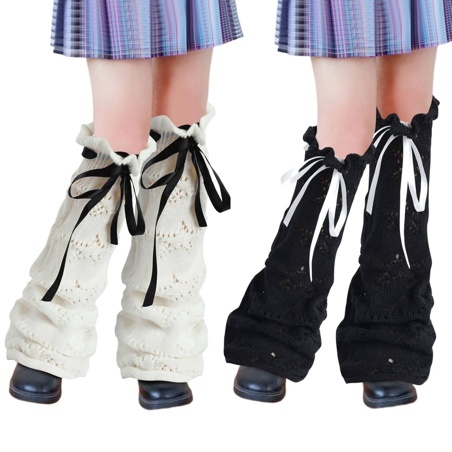 Junely Leg Warmers for Women Kawaii Leg Warmer Cute Legwarmers Japanese Socks Halloween Goth Emo Lolita Gyaru Gothic Harajuku Accessories Black White