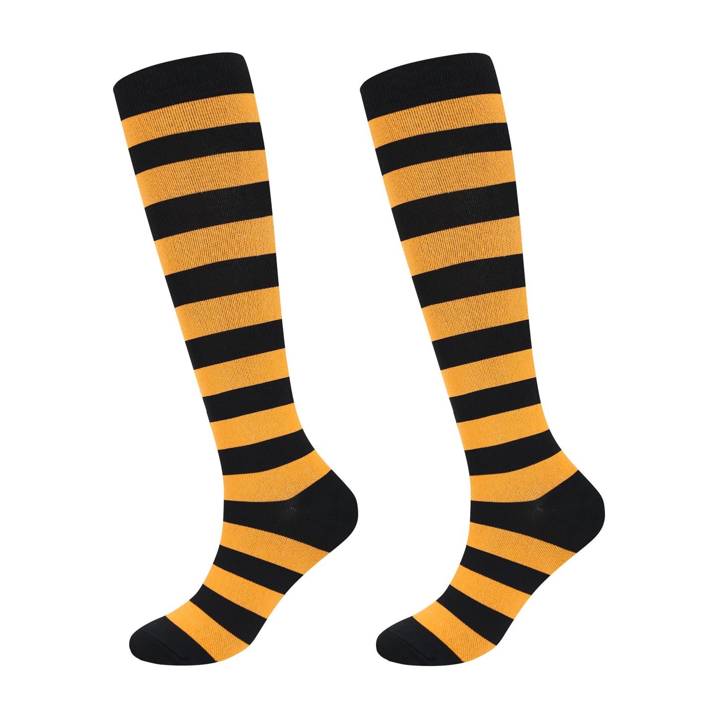 Junely Compression Socks for Women Striped Knee High Stockings for Halloween Running Athletic Nurses Pregnant Women Work Support Travel Flight Sports Gifts Orange and Black