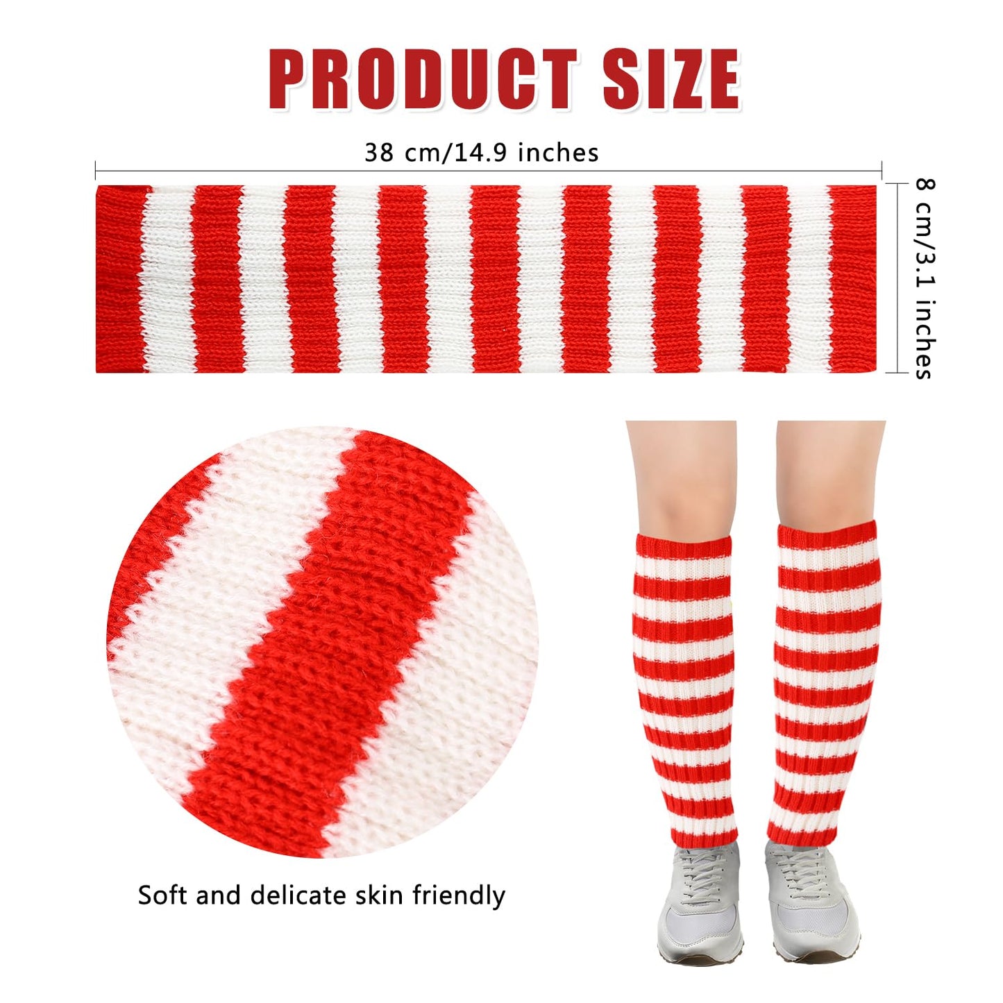 Junely Leg Warmers Striped Leg Warmer Knit Legwarmers Cosplay Halloween Christmas Costume Accessories for Ballet Figure Skating Ice Skating Dance Red White