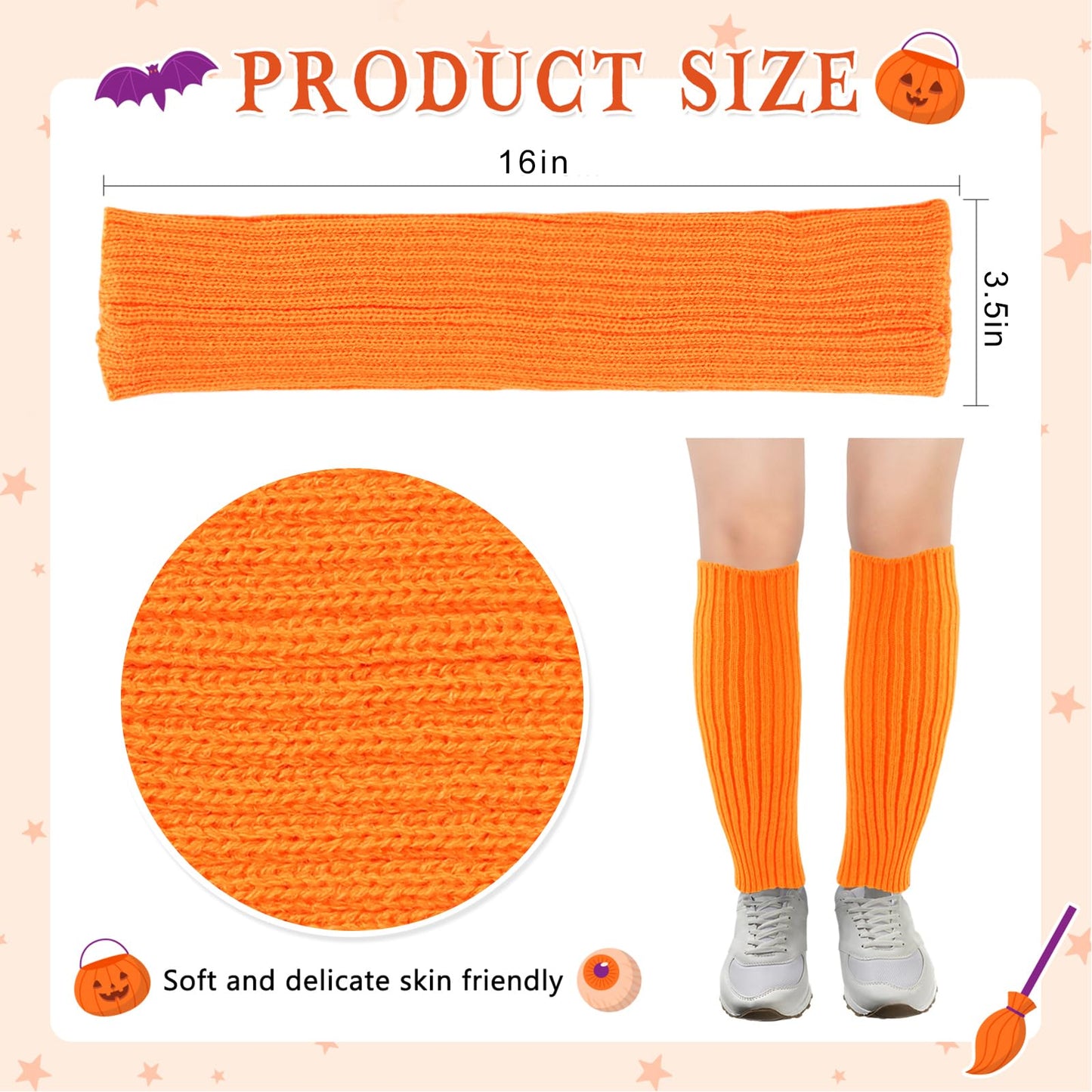 Junely Leg Warmers 80s Neon Leg Warmer Knit Legwarmers for Fall Halloween Thanksgiving Ballet Figure Skating Ice Skating Dance Boot Orange