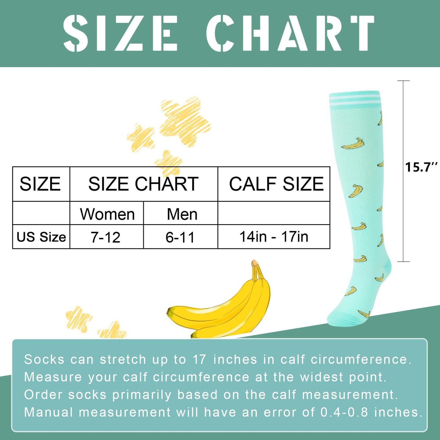 Junely Compression Socks for Women Banana Avocado Watermelon Knee High Socks for Running Athletic Nurses Pregnant Women Work Support Travel Flight Sports Fruit Themed Gifts Pink Blue Green