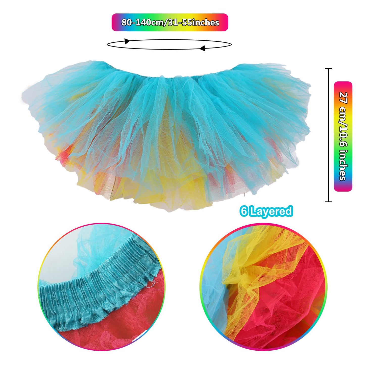Junely Rainbow Tutu for Women Adults and Leg Warmers and Fingerless Gloves Pride Accessories for Ballet Dance Running