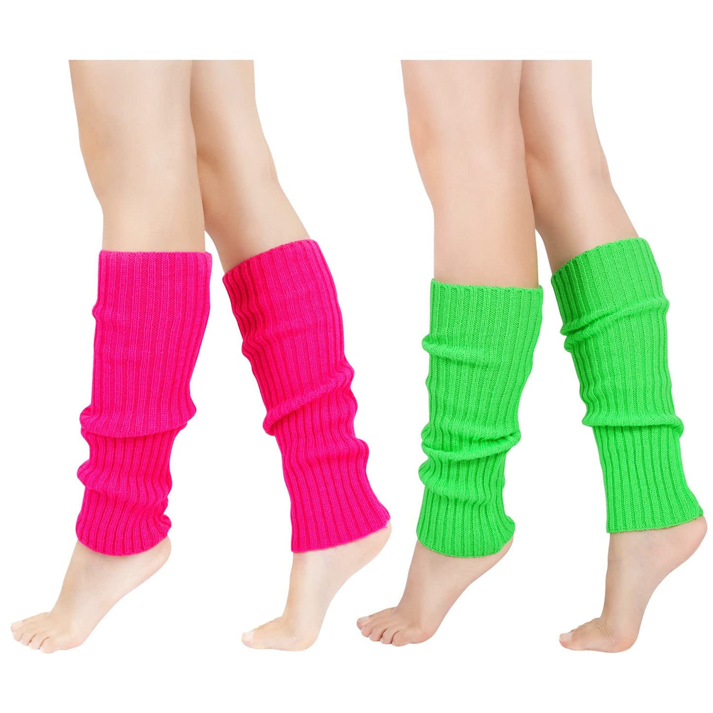 Junely Leg Warmers 80s Leg Warmer Knit Legwarmers Neon for Ballet Dance Figure Skating Ice Skating Boot Hot Pink Green
