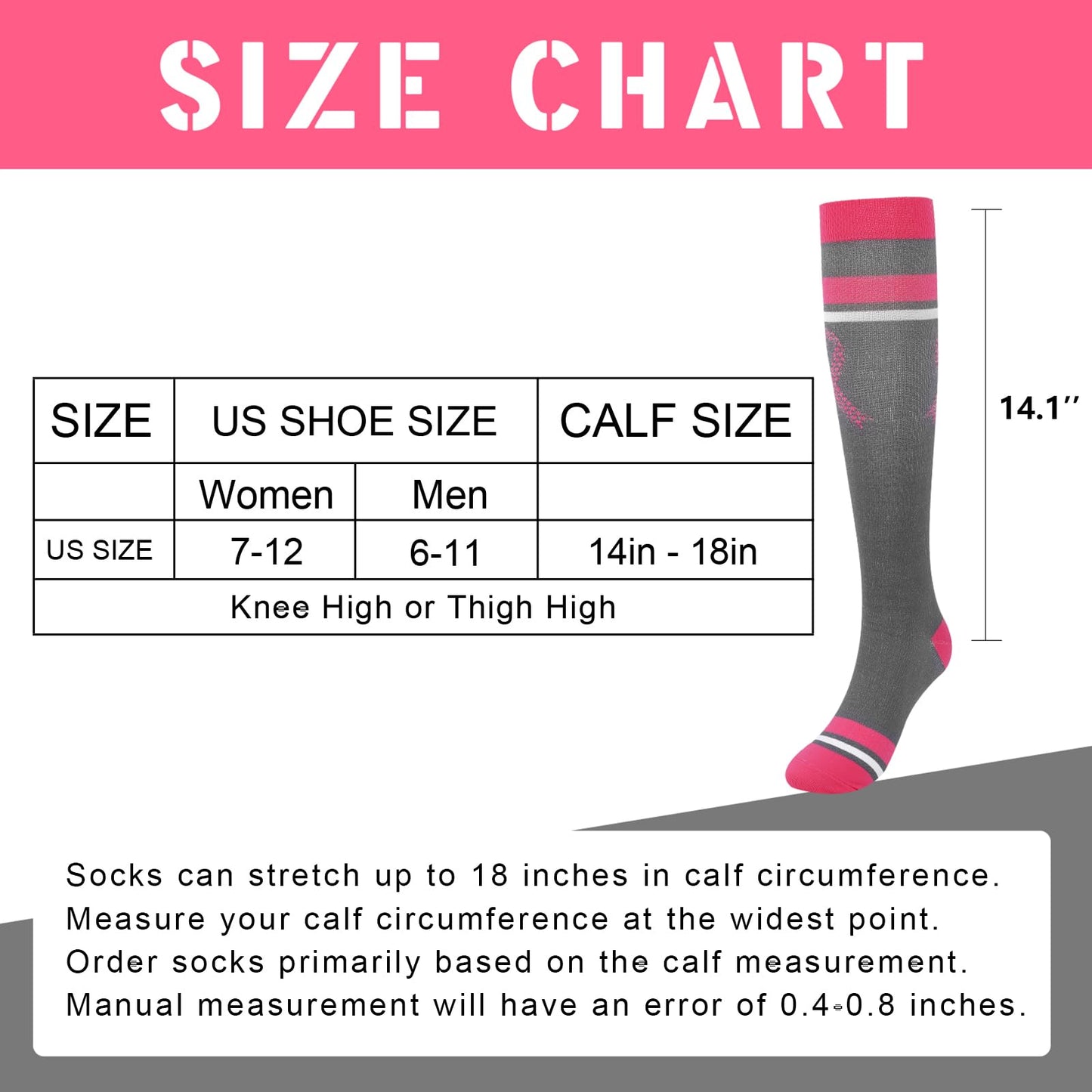 Junely Compression Socks for Women 20-30 mmhg Knee High Breast Cancer Socks for Running Athletic Nurses Pregnant Women Work Support Travel Flight Sports Pink