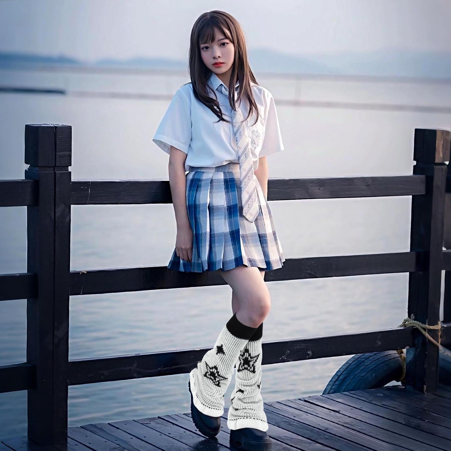 Junely Leg Warmers Kawaii Leg Warmer Cute Legwarmers with Star Reversible Japanese Socks Halloween Emo Lolita Gyaru Harajuku Accessories Black
