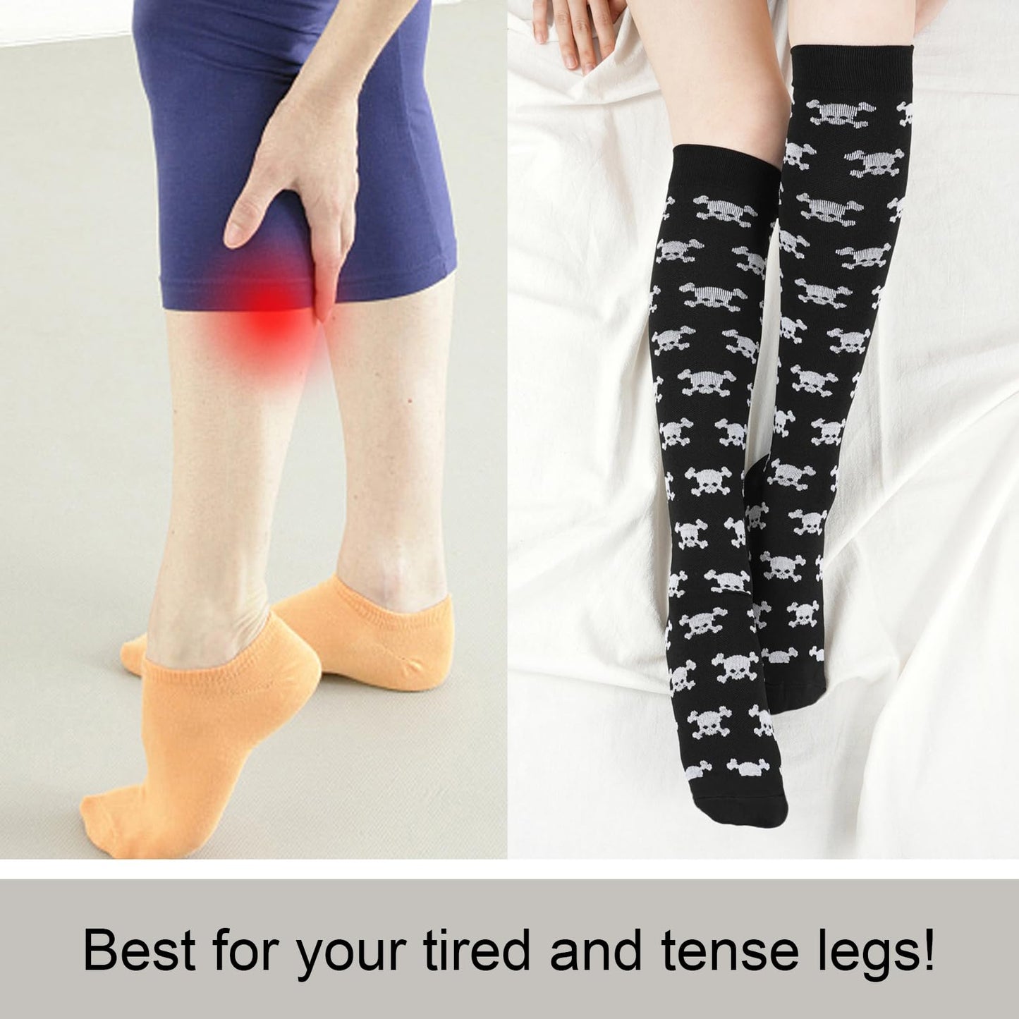 Junely Compression Socks for Women 20-30 mmhg Knee High Skull Socks for Halloween Running Athletic Nurses Pregnant Women Work Support Travel Flight Sports Gifts Black