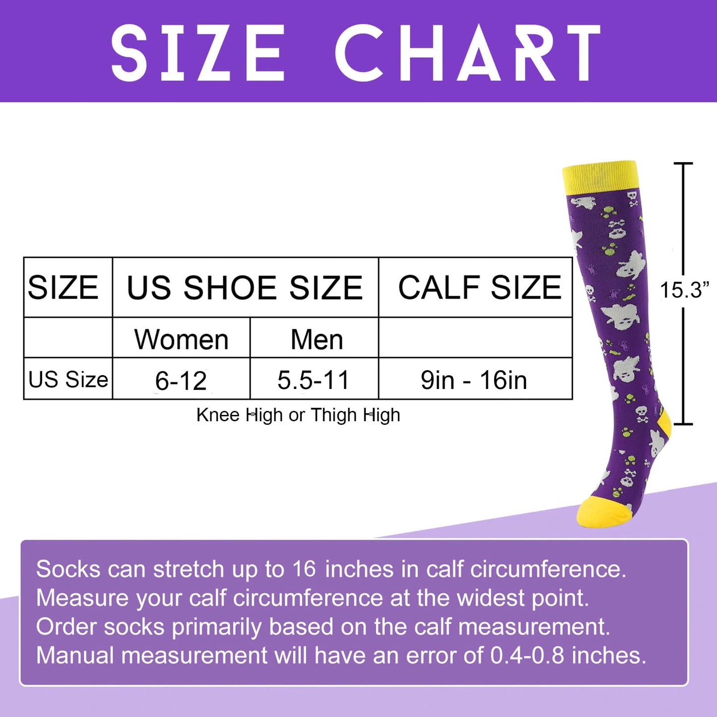 Junely Halloween Compression Socks for Women Ghost Knee High Stockings for Running Athletic Nurses Pregnant Women Work Support Travel Flight Sports Gifts Purple