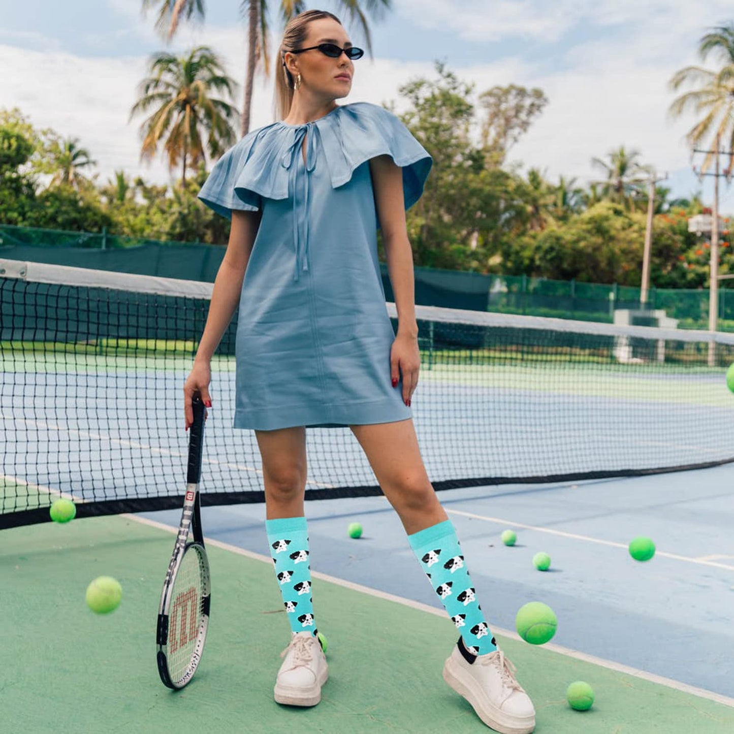 Junely Compression Socks for Women Dog Knee High Socks for Running Athletic Nurses Pregnant Women Work Support Travel Flight Sports Black Blue Green