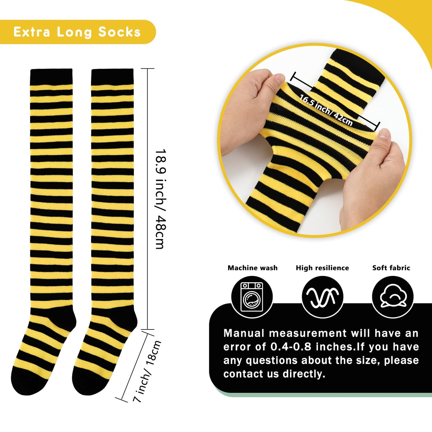 Junely Bee Thigh High Socks and Gloves Yellow Striped Fingerless Gloves and Socks Set Halloween Cosplay Costume Accessories