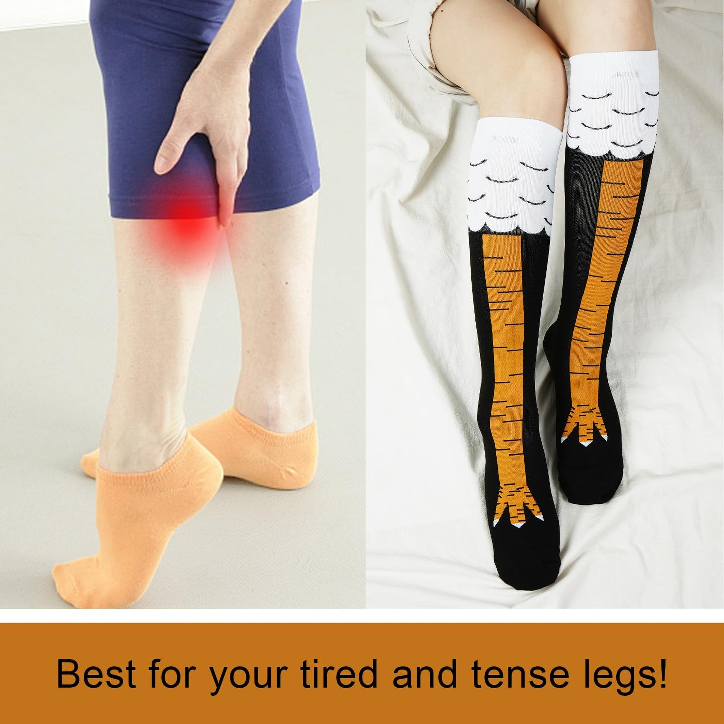 Junely Compression Socks for Women Knee High Chicken Leg Socks for Halloween Thanksgivings Christmas Running Athletic Nurses Pregnant Women Work Support Travel Flight Sports Gifts Black