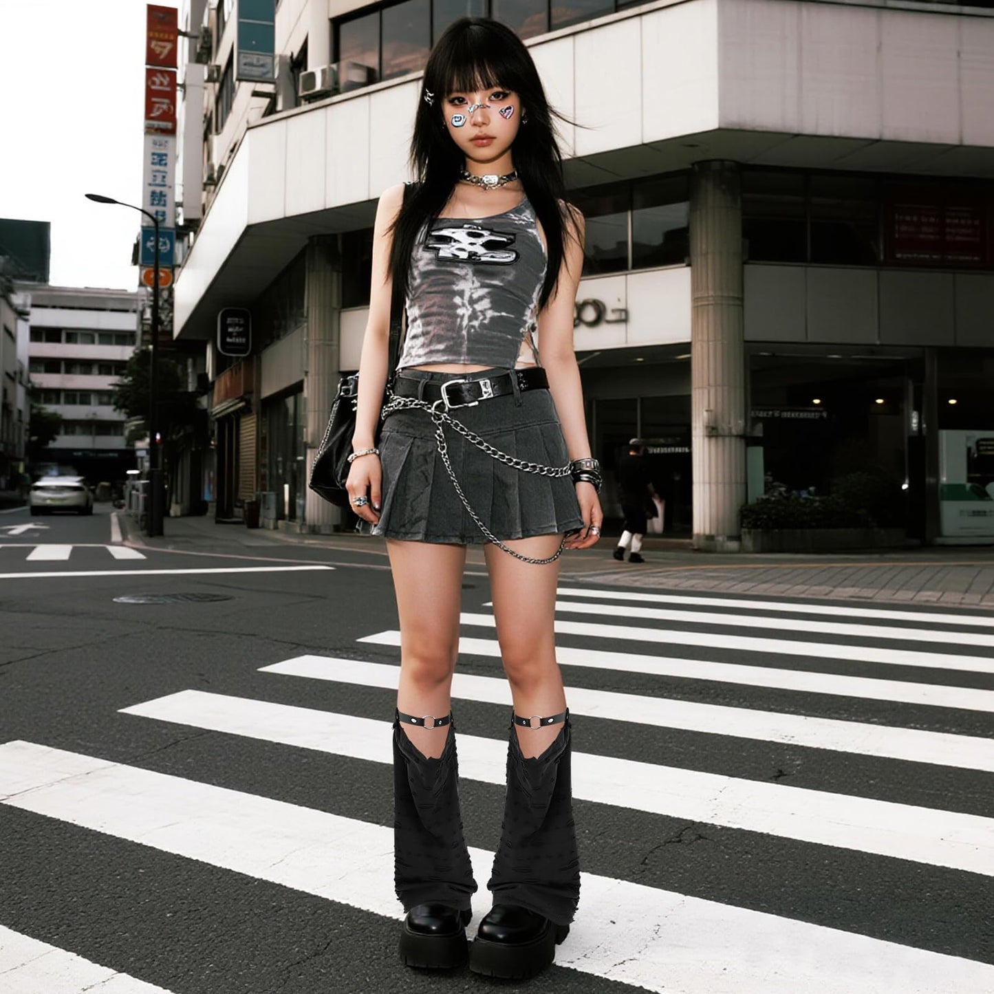 Junely Leg Warmers for Women Kawaii Leg Warmer Cute Legwarmers with Adjustable Strap Cutecore Lolita Harajuku Gyaru Japanese Accessories Black