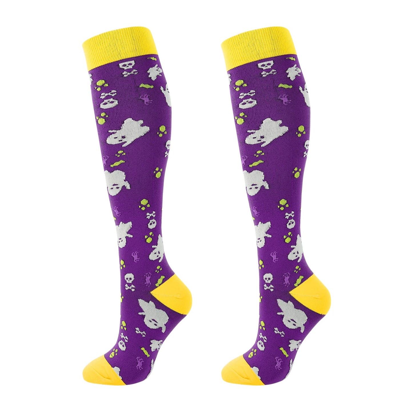 Junely Halloween Compression Socks for Women Ghost Knee High Stockings for Running Athletic Nurses Pregnant Women Work Support Travel Flight Sports Gifts Purple