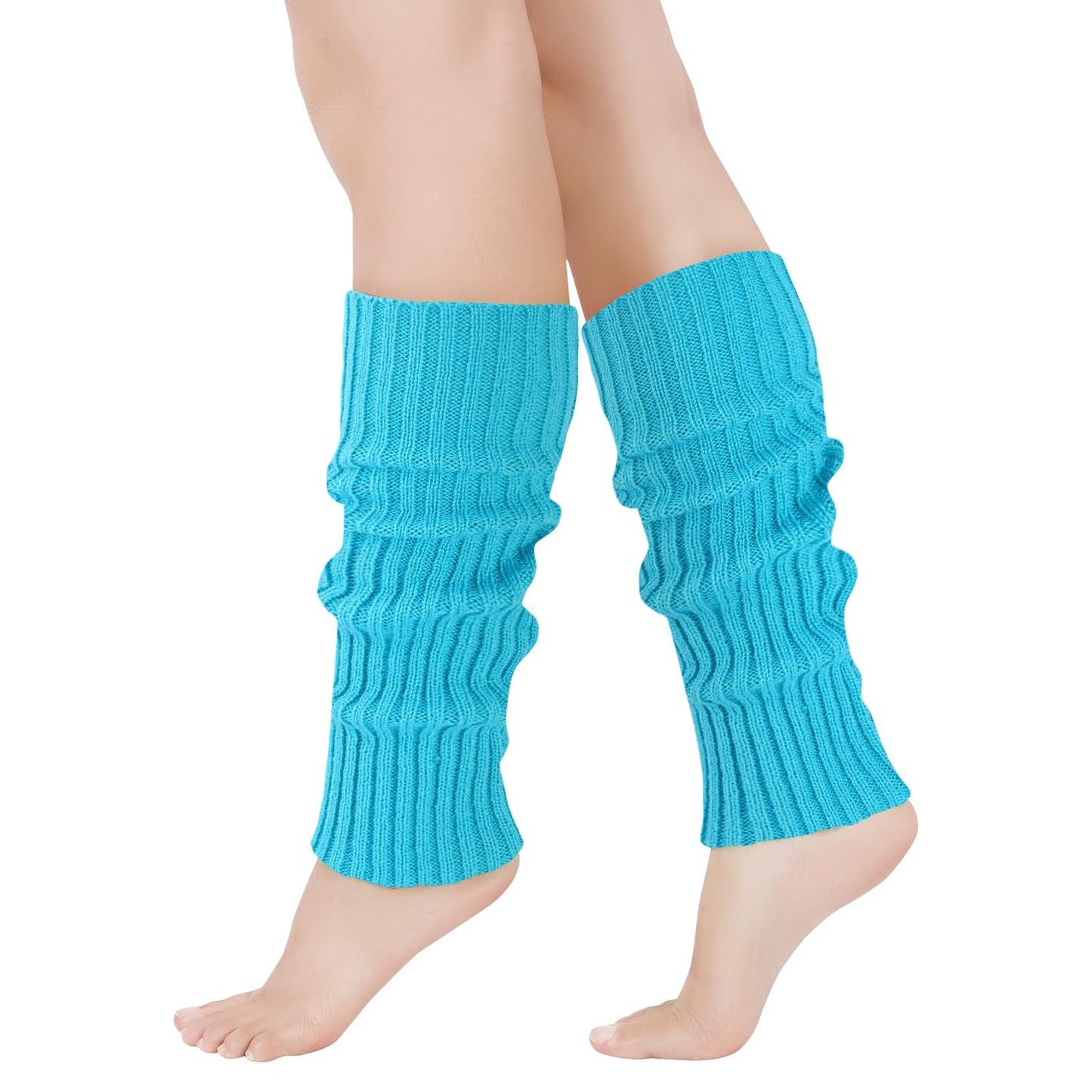 Junely Leg Warmers 80s Women Neon Leg Warmer Knit Legwarmers for Ballet Dance Figure Skating Ice Skating Boots Blue