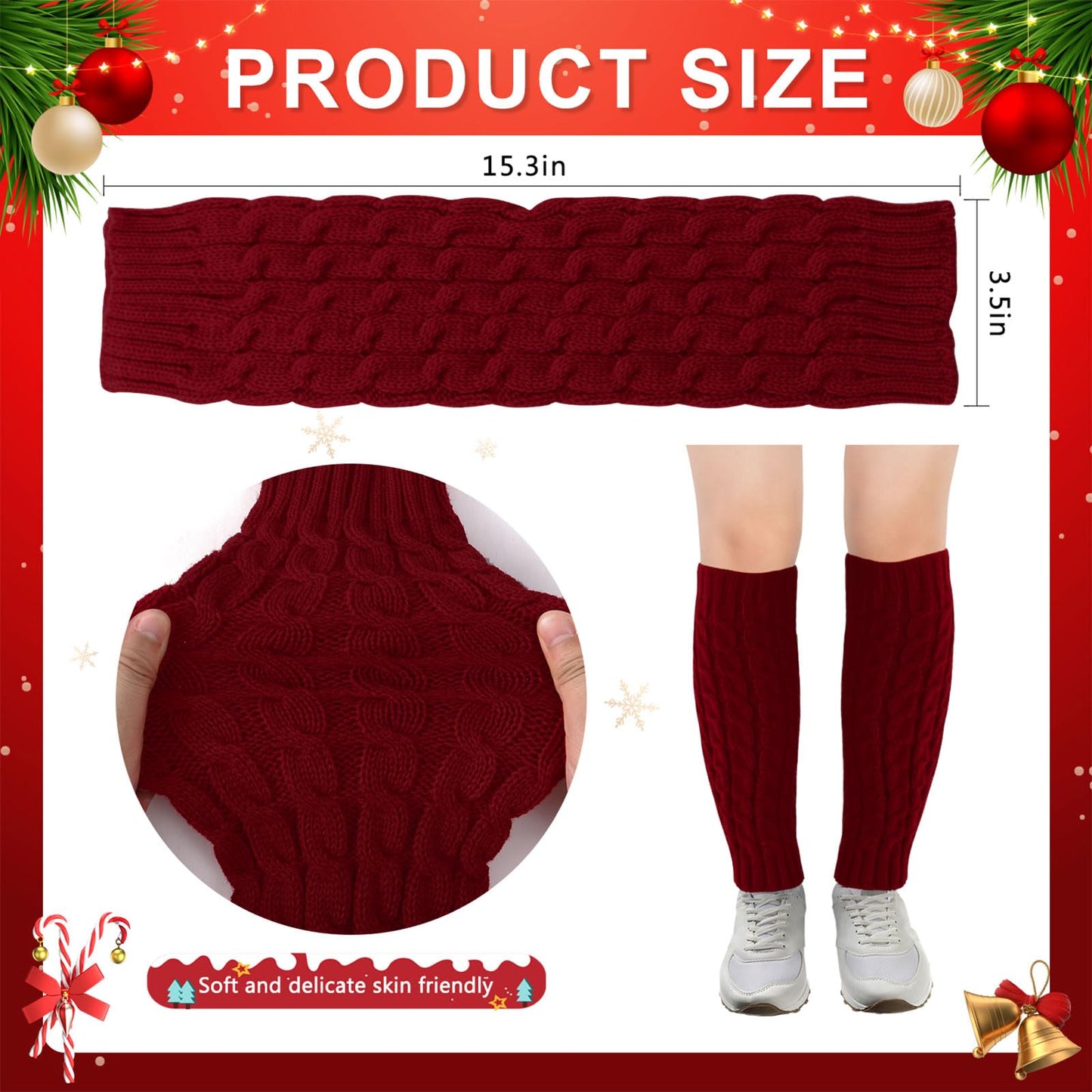 Junely Leg Warmers Christmas Leg Warmer Knit Legwarmers Neon for Winter 80s Ballet Dance Figure Skating Ice Skating Boot Wine Red