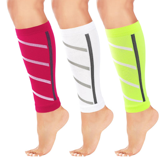 Junely 3 Pairs Calf Compression Sleeve for Men and Women Leg Compression Sleeve for Support Sports Running Cycling White Red Yellow