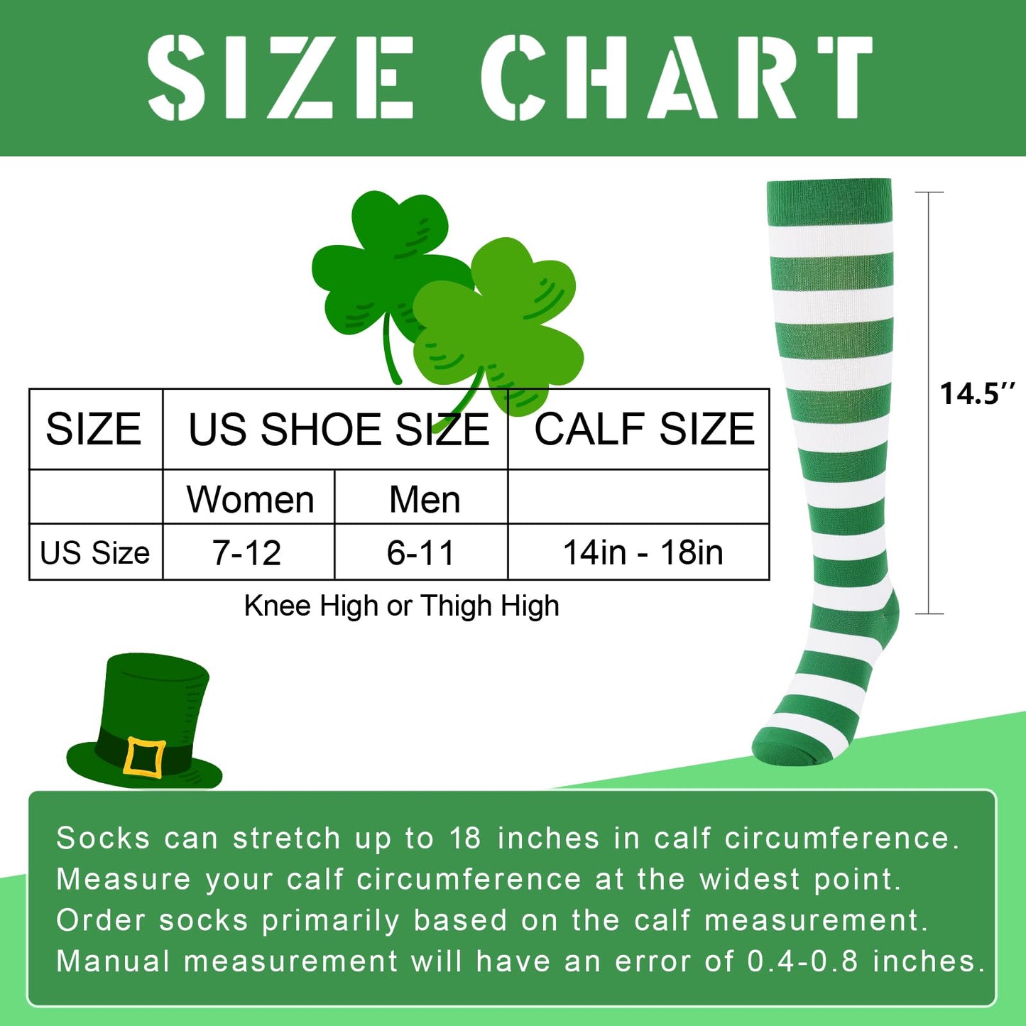 Junely St Patricks Day Compression Socks for Women Striped Knee High Stockings for Christmas Halloween Running Athletic Nurses Pregnant Women Work Support Travel Flight Sports Irish Gifts Green White
