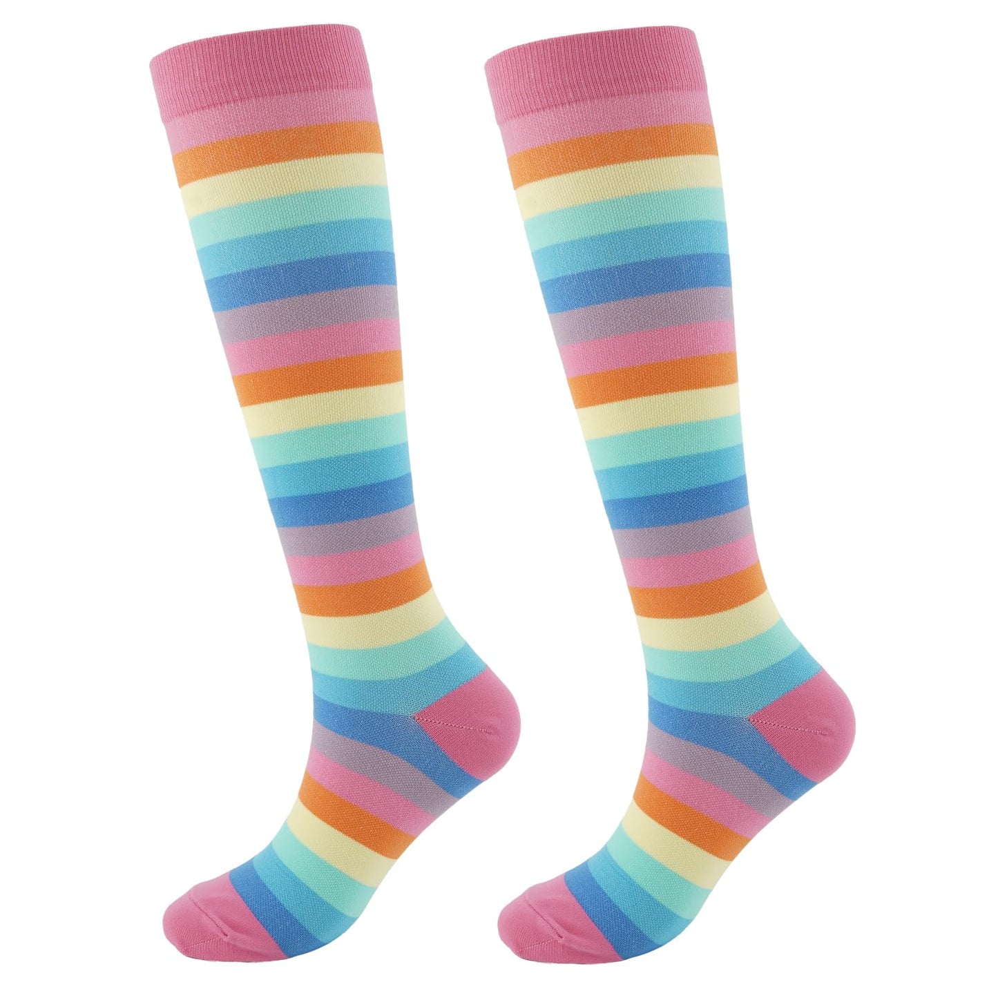Junely Rainbow Compression Socks for Women Pride Knee High Socks for Running Athletic Nurses Pregnant Women Work Support Travel Flight Sports Gifts Pink
