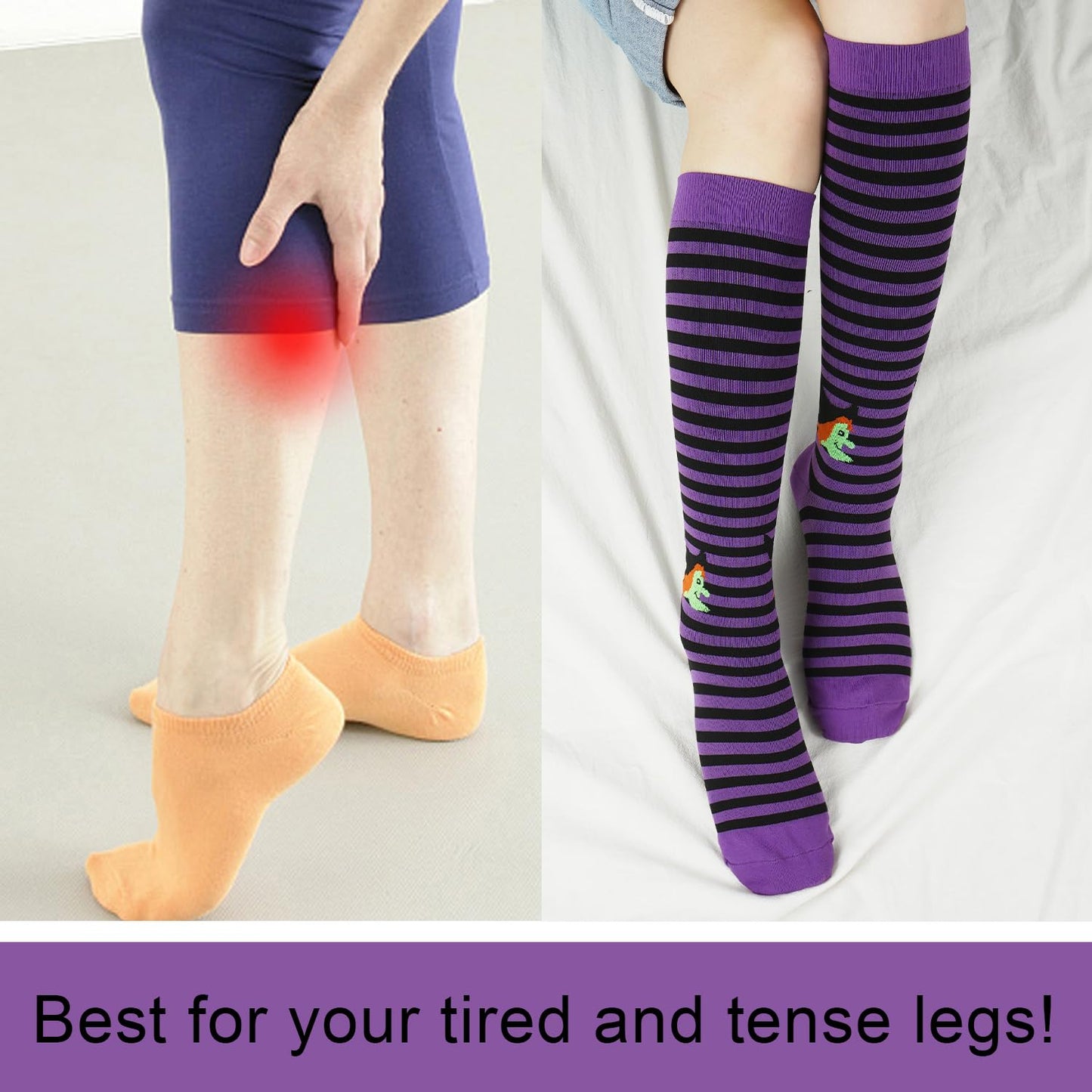 Junely Halloween Compression Socks for Women Knee High Witch Ghost Socks for Running Athletic Nurses Pregnant Women Work Support Travel Flight Sports Gifts Orange Purple Black