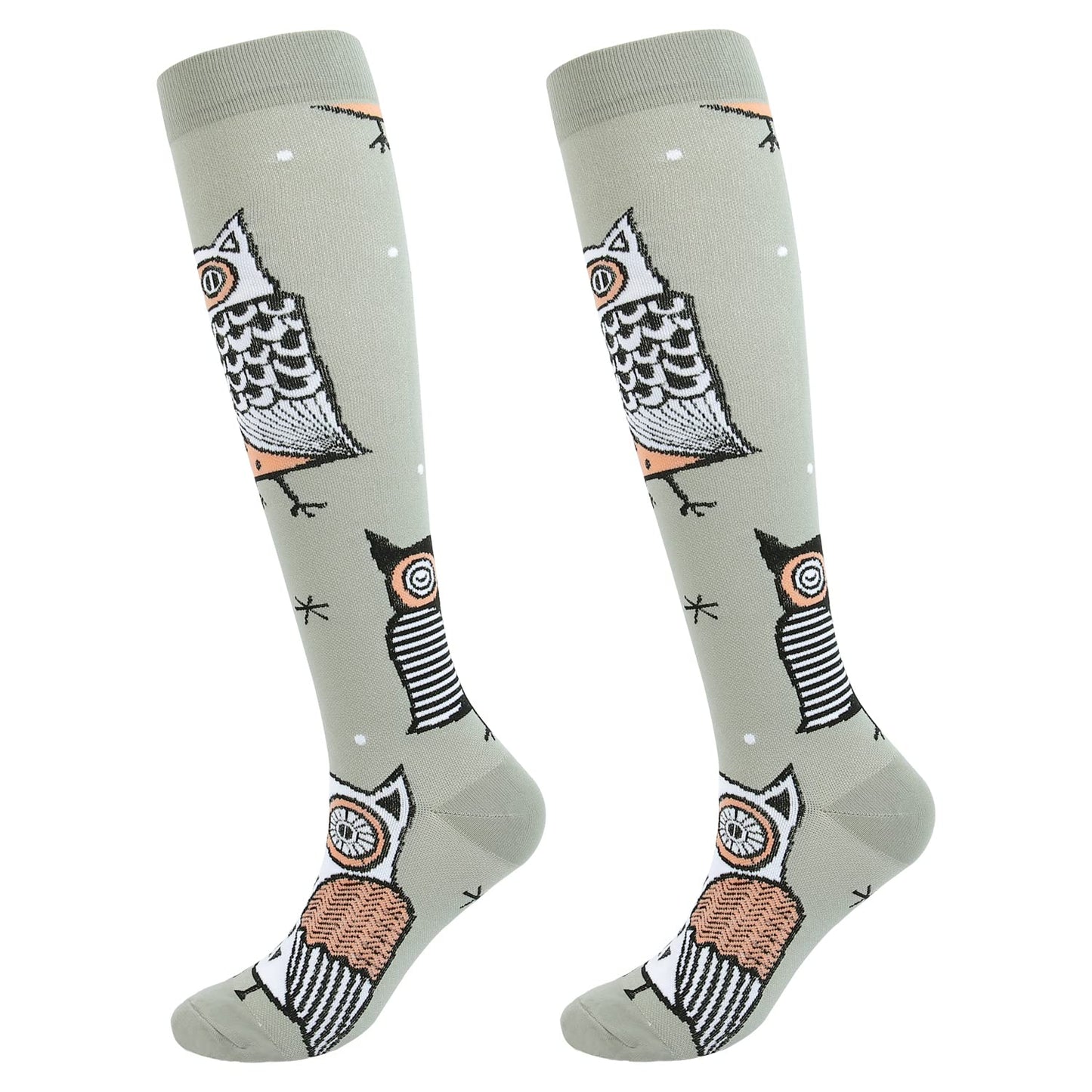 Junely Compression Socks for Women 20-30 mmhg Owl Knee High Stockings for Running Athletic Nurses Pregnant Women Work Support Travel Flight Sports Owl Gifts Grey