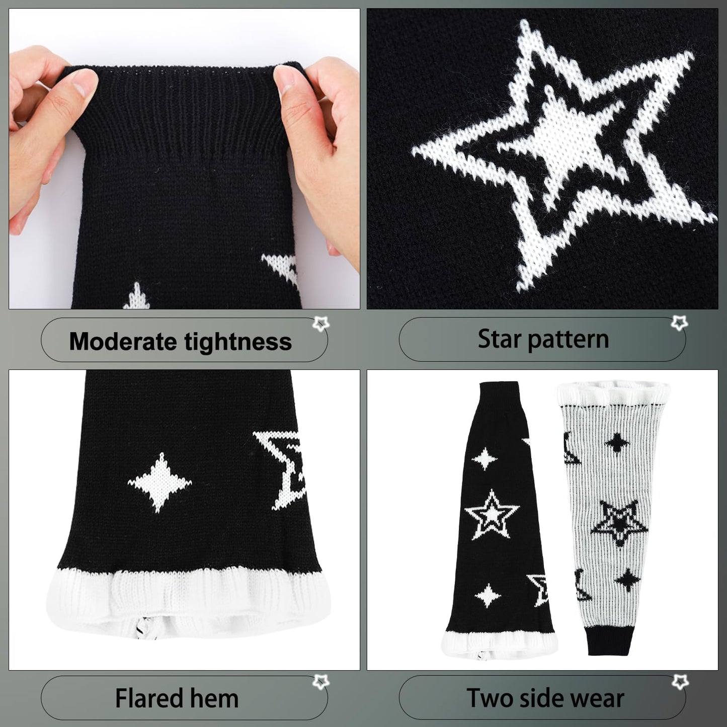 Junely Leg Warmers Kawaii Leg Warmer Cute Legwarmers with Star Reversible Japanese Socks Halloween Emo Lolita Gyaru Harajuku Accessories Black