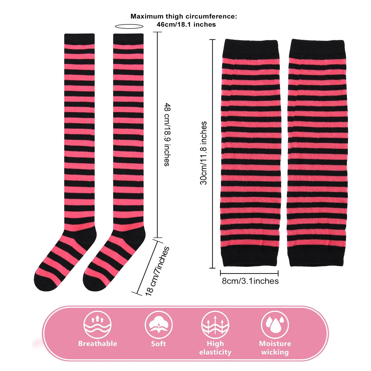 Junely Tutu for Women Adults Striped Thigh High Socks Fingerless Gloves Halloween Costumes Accessories Pink Black