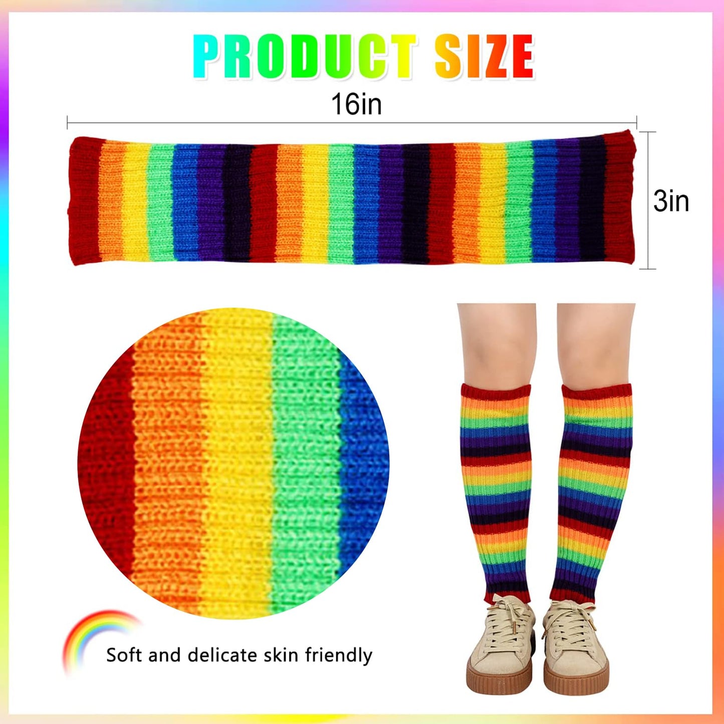 Junely Leg Warmers 80s Neon Leg Warmer Knit Legwarmers for 80s Party Halloween Ballet Dance Figure Skating Ice Skating Rainbow