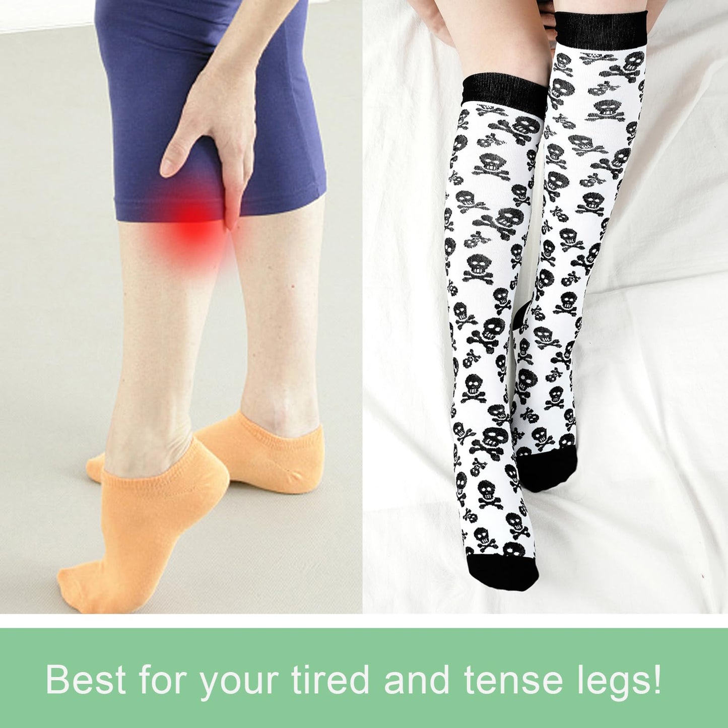 Junely Compression Socks for Women 20-30 mmhg Knee High Skull Socks for Halloween Running Athletic Nurses Pregnant Women Work Support Travel Flight Sports Gifts White