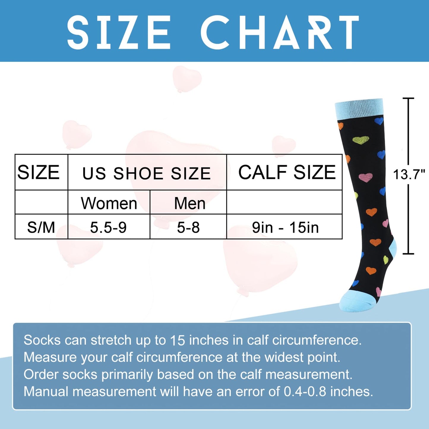 Junely Compression Socks for Women Heart Knee High Stockings for Valentines Day Running Athletic Nurses Pregnant Women Work Support Travel Flight Sports Gifts Black