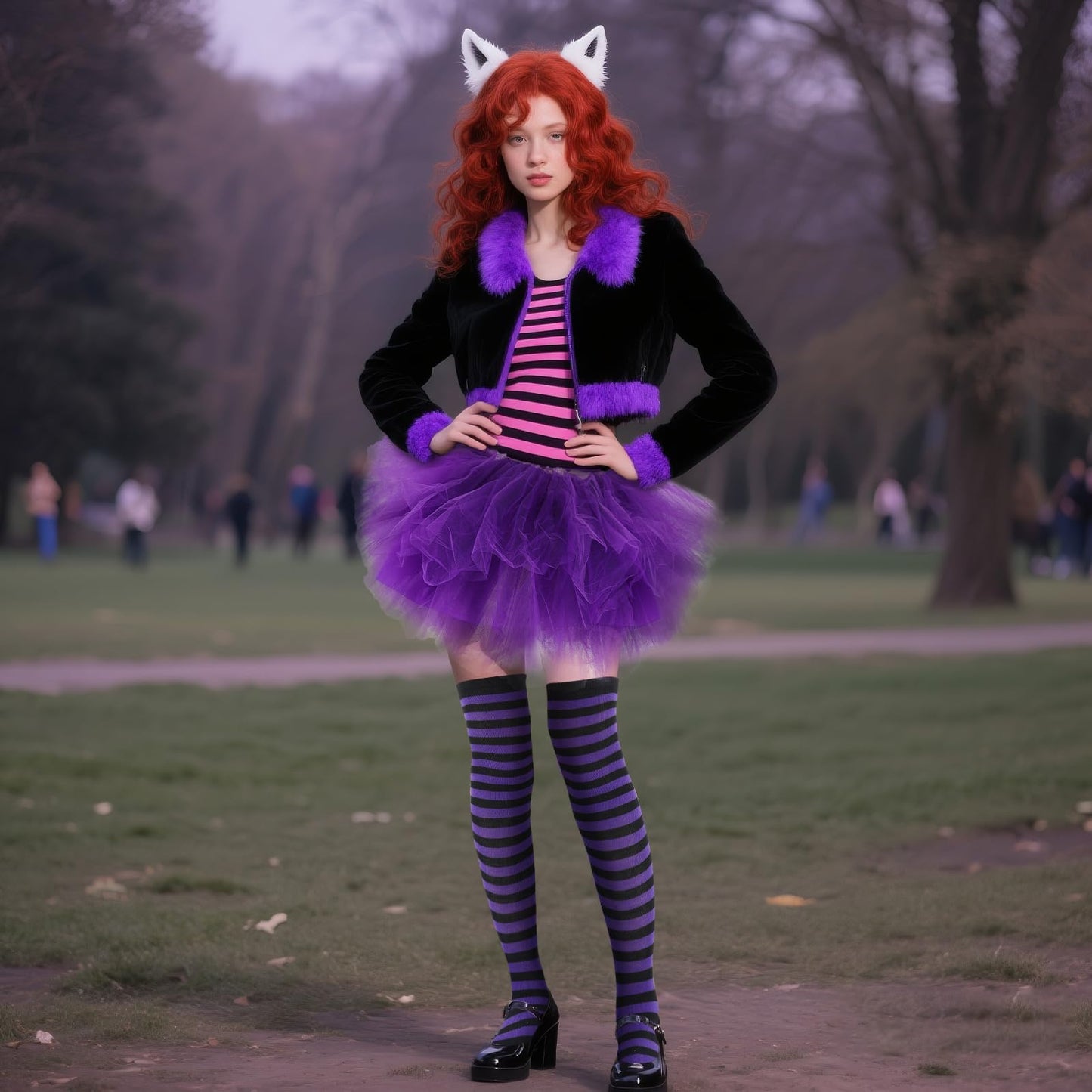 Junely Tutu for Women Adults Striped Thigh High Socks Fingerless Gloves Halloween Costumes Accessories Violet Black
