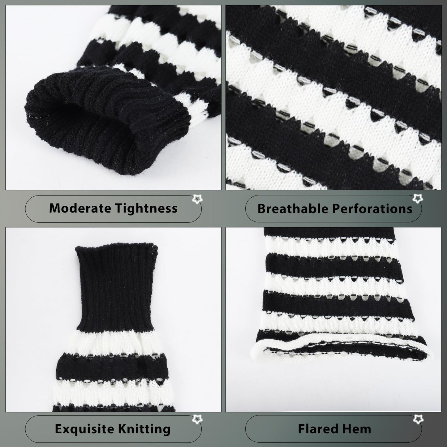 Junely Leg Warmers for Women Kawaii Leg Warmer Cute Legwarmers Cutecore Lolita Harajuku Gyaru Japanese Accessories Black White Striped