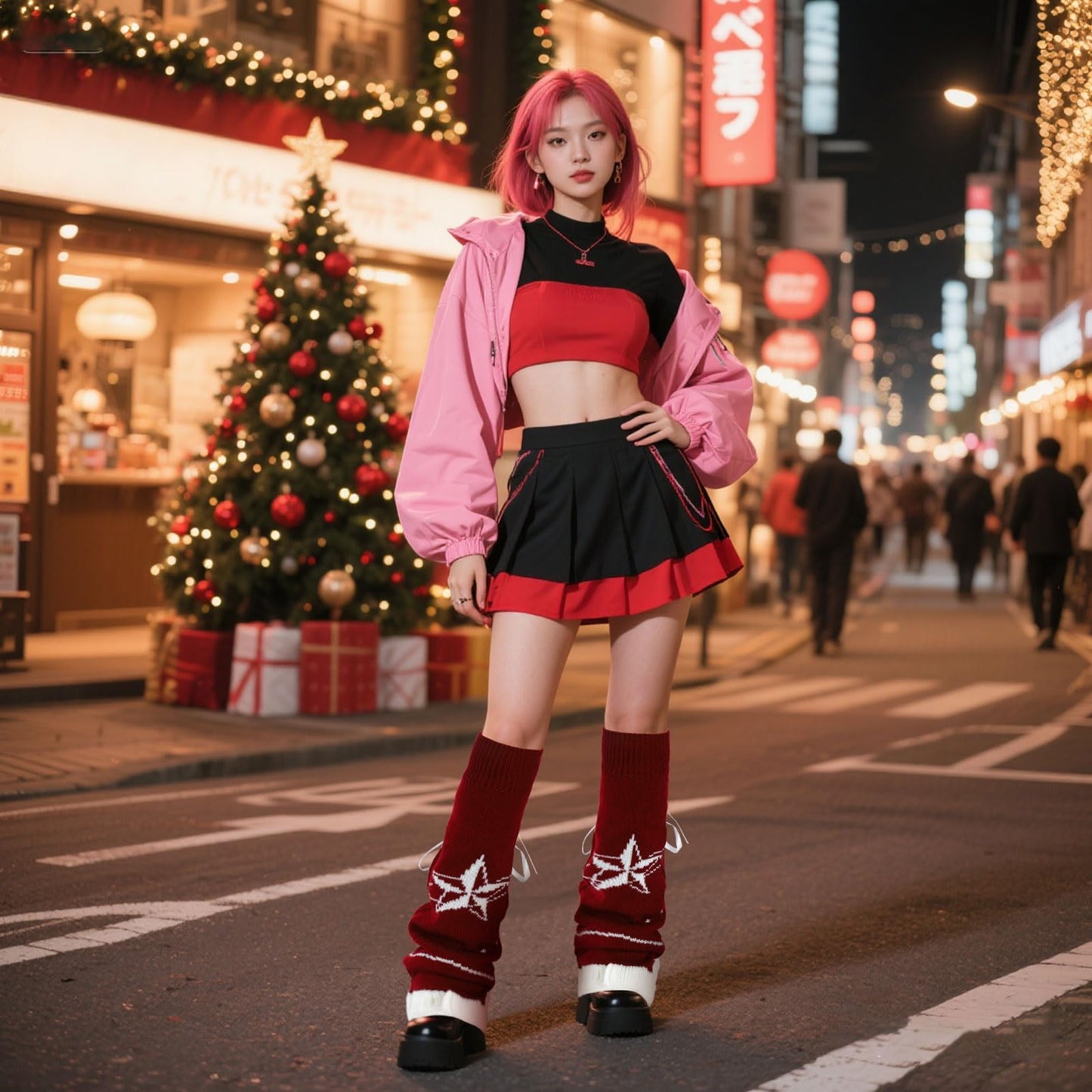 Junely Leg Warmers for Women Winter Kawaii Leg Warmer Cute Legwarmers Japanese Socks Halloween Goth Emo Lolita Gyaru Gothic Harajuku Accessories Black Red