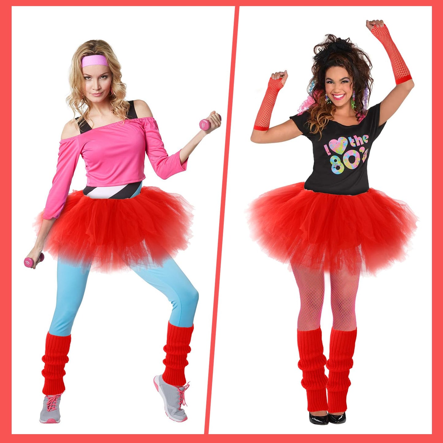 Junely Tutu for Women Adults and Leg Warmers and Fingerless Gloves Valentines Halloween Christmas Costume Accessories for Ballet Dance Running Red