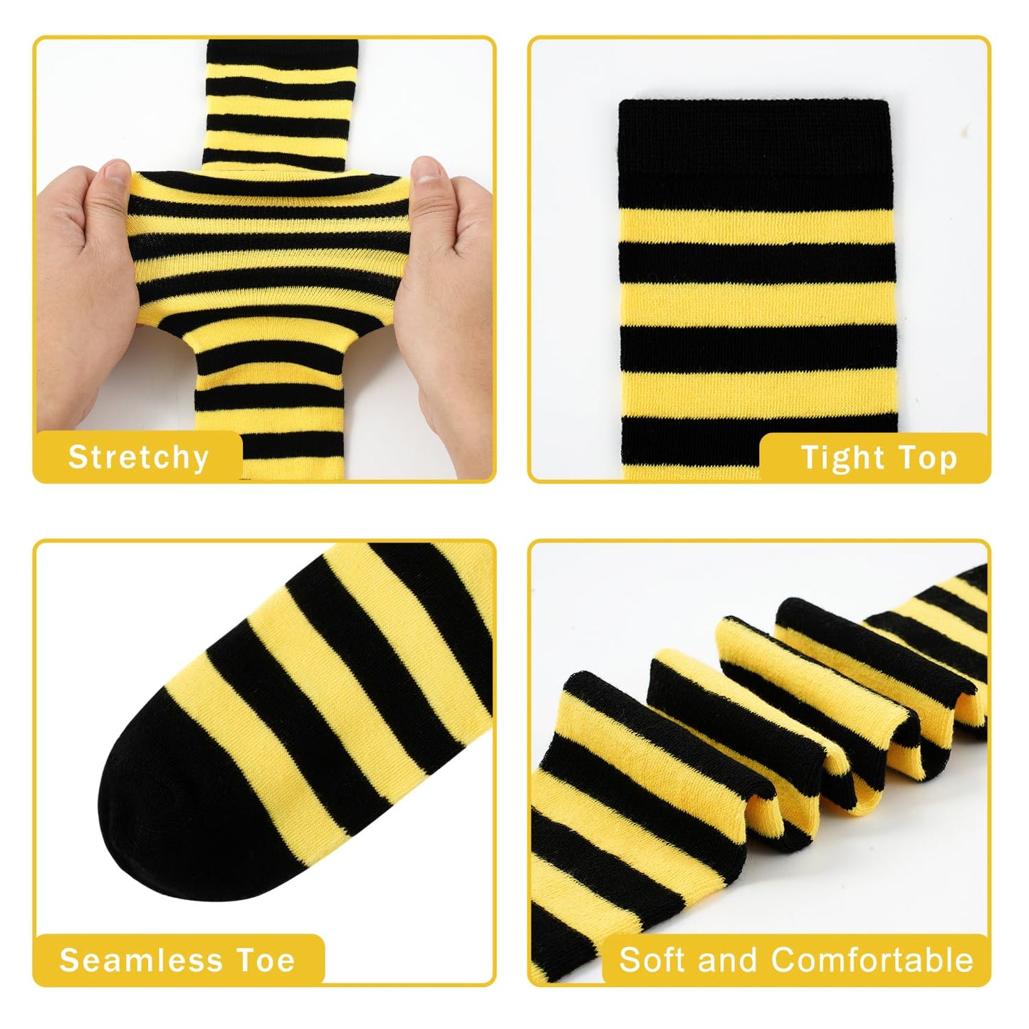 Junely Bee Thigh High Socks and Gloves Yellow Striped Fingerless Gloves and Socks Set Halloween Cosplay Costume Accessories