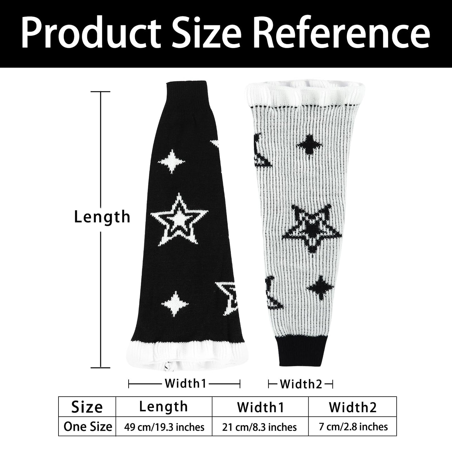 Junely Leg Warmers Kawaii Leg Warmer Cute Legwarmers with Star Reversible Japanese Socks Halloween Emo Lolita Gyaru Harajuku Accessories Black