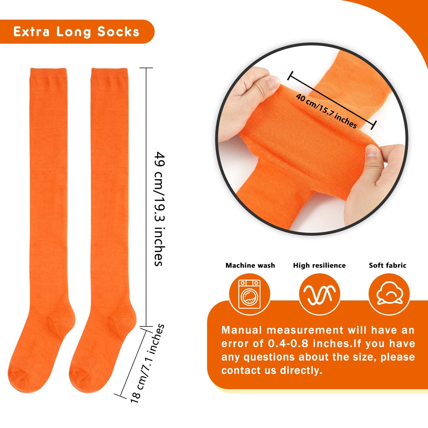 Junely Thigh High Socks Over the Knee Stockings Extra Long Gifts Halloween Cosplay Costumes Accessories Gifts Orange