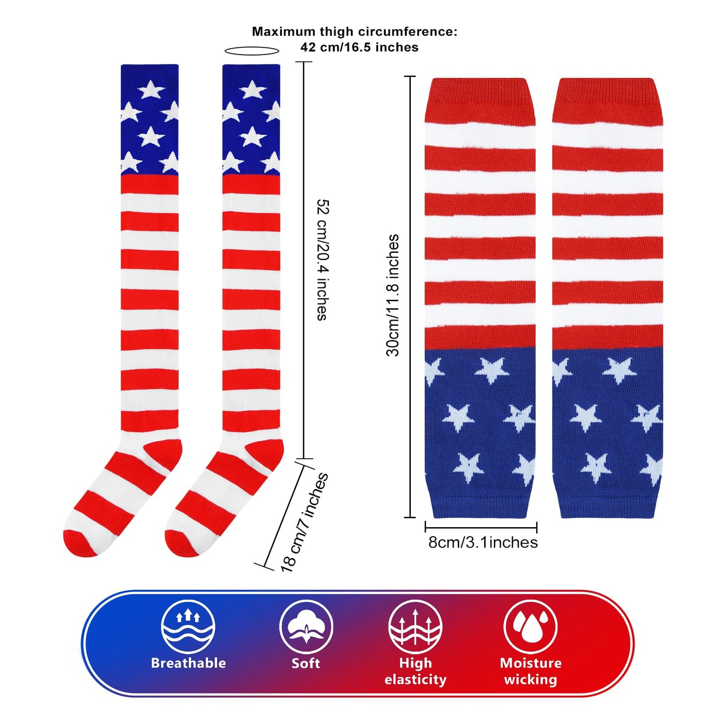 Junely American Flag Tutu for Women Adults Striped Thigh High Socks Fingerless Gloves 4th of July Costumes Accessories