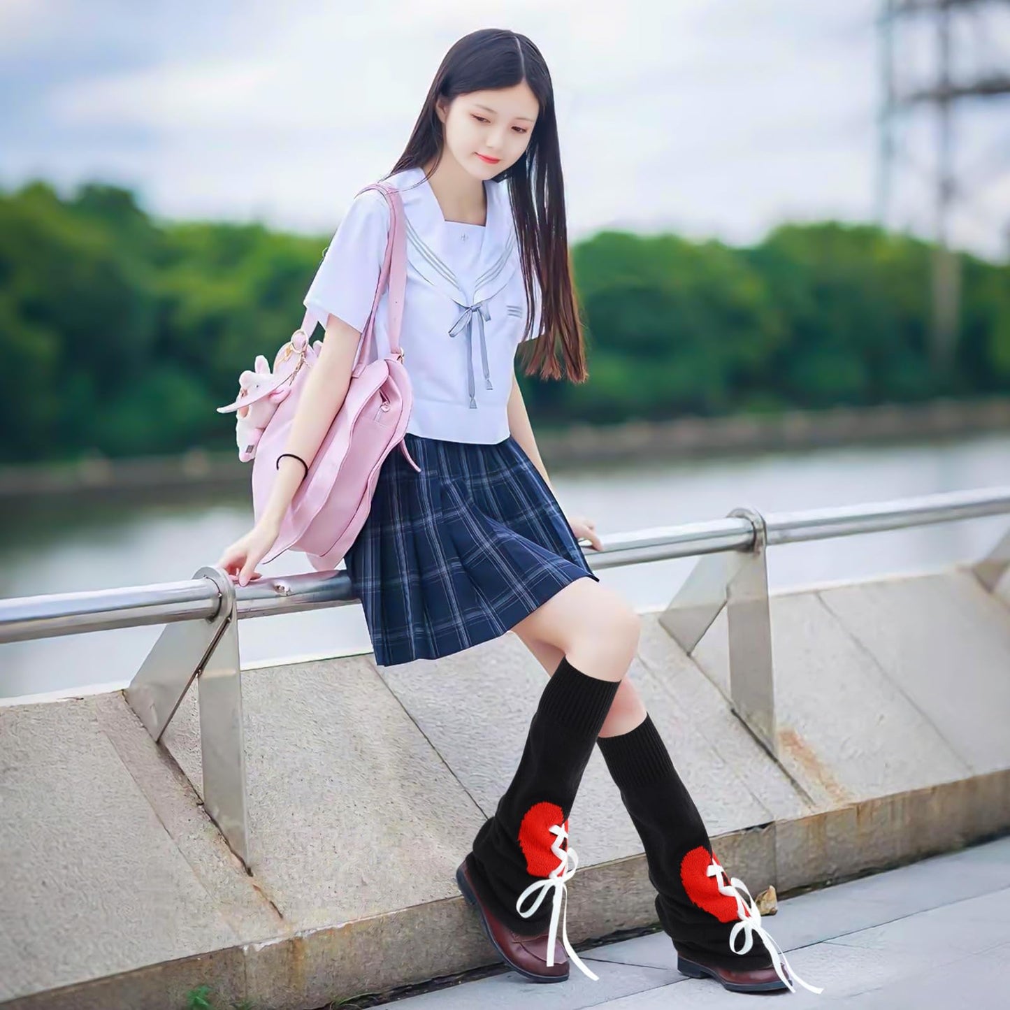Junely Leg Warmers Kawaii Leg Warmer Cute Legwarmers with Broken Heart Japanese Socks Halloween Emo Lolita Gyaru Harajuku Accessories Black
