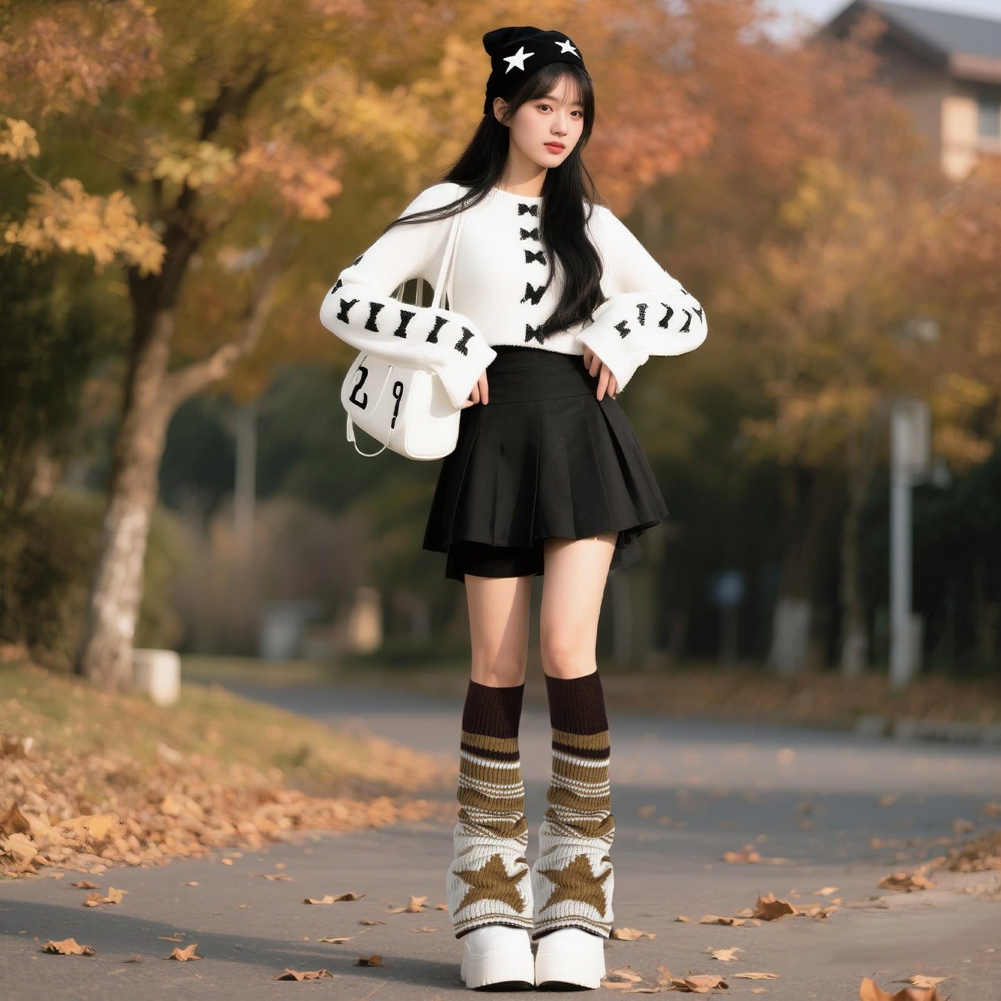 Junely Leg Warmers for Women Winter Kawaii Leg Warmer Cute Star Legwarmers Japanese Socks Halloween Goth Emo Lolita Gyaru Gothic Harajuku Accessories Brown