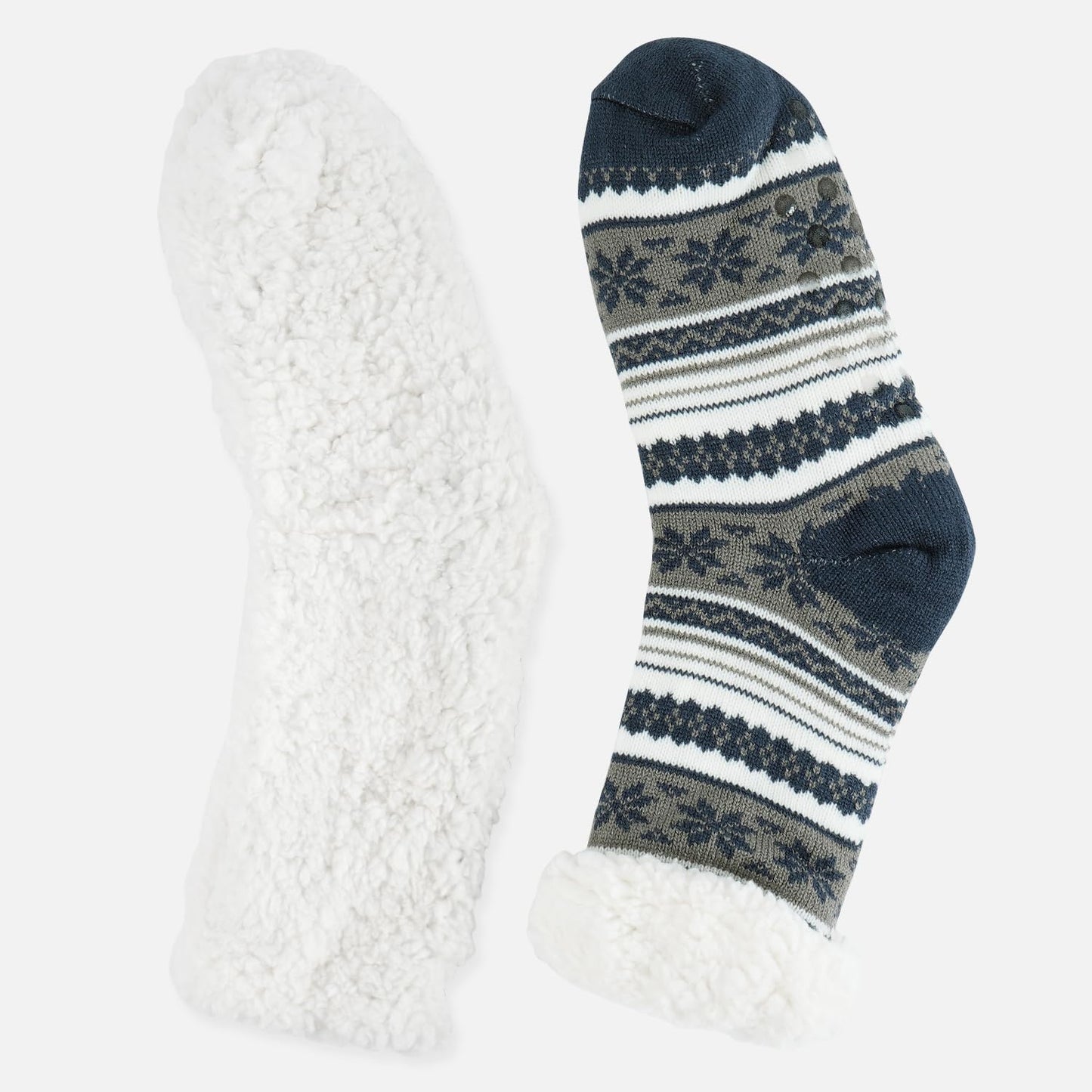 Junely Slipper Socks for Men with Grippers Fuzzy Cozy Fluffy Non Slip Warm Winter Thick Comfy Soft Fleece Cabin Socks Christmas Gifts Snowflake Blue