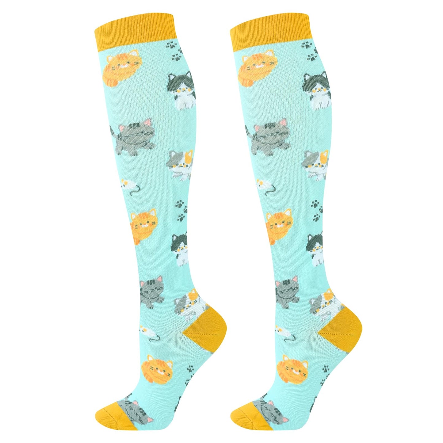 Junely Compression Socks for Women Cat Knee High Stockings for Running Athletic Nurses Pregnant Women Work Support Travel Flight Sports Gifts Green