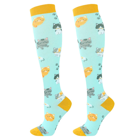 Junely Compression Socks for Women Cat Knee High Stockings for Running Athletic Nurses Pregnant Women Work Support Travel Flight Sports Gifts Green