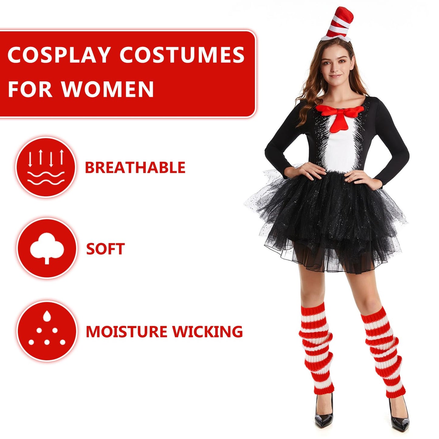 Junely Leg Warmers Striped Leg Warmer Knit Legwarmers Cosplay Halloween Christmas Costume Accessories for Ballet Figure Skating Ice Skating Dance Red White