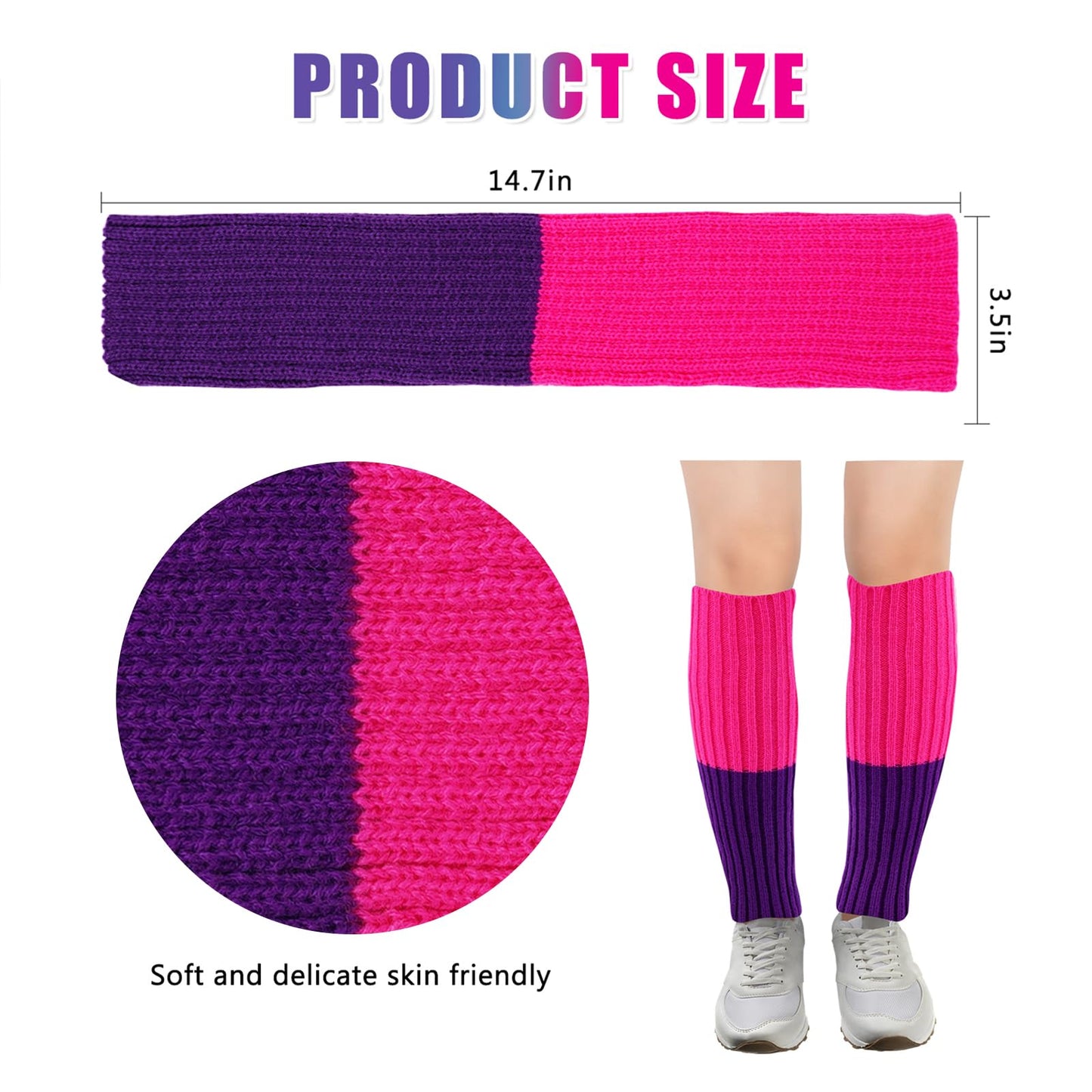 Junely Leg Warmers 80s Leg Warmer Knit Legwarmers Neon for Mardi Gras Ballet Dance Figure Skating Ice Skating Boot Pink Green Purple