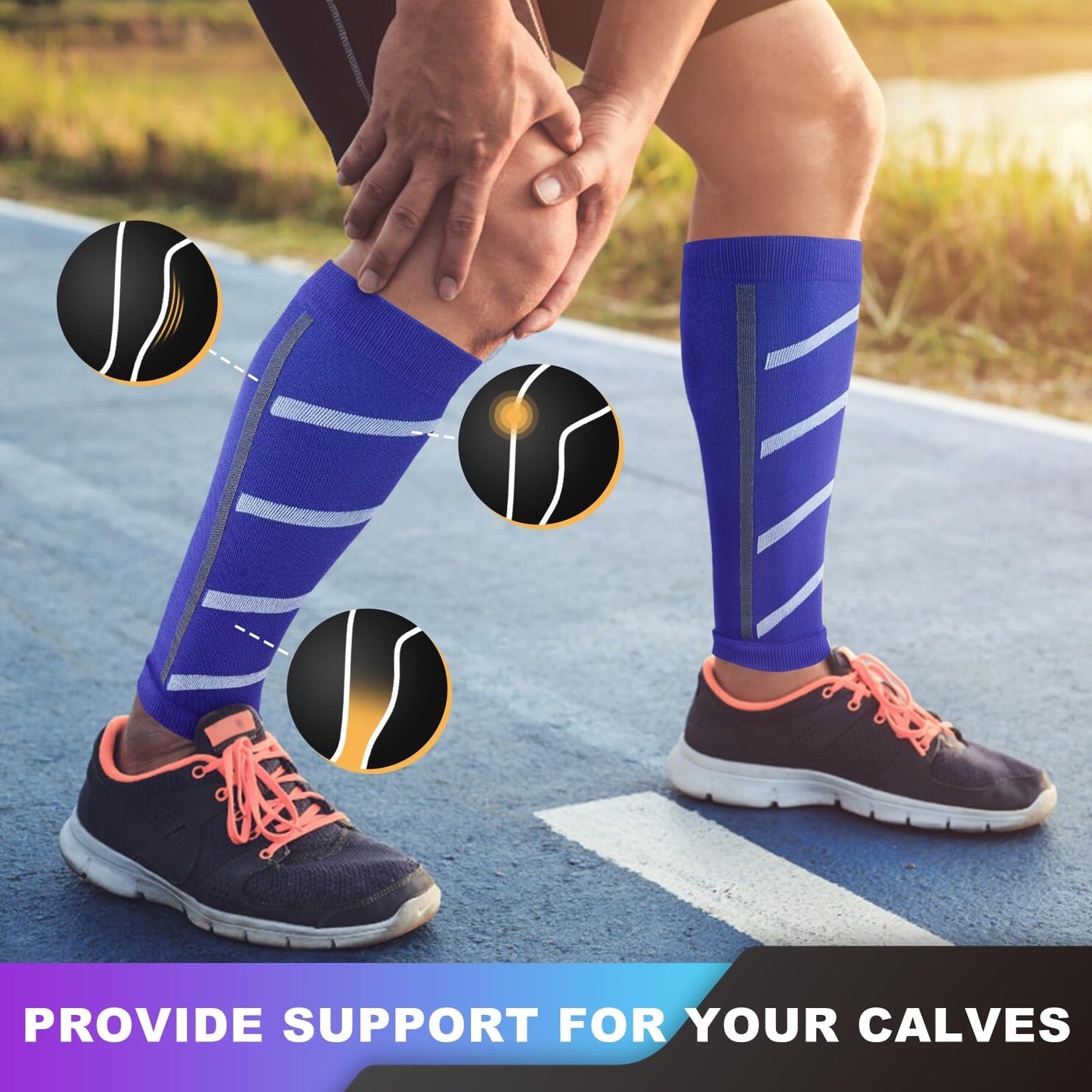Junely 3 Pairs Calf Compression Sleeve for Men and Women Leg Compression Sleeve for Support Sports Running Cycling Black Blue Orange