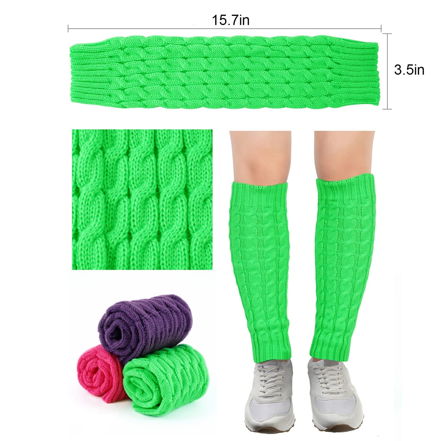Junely St Patricks Day Leg Warmers 80s Neon Leg Warmer Knit Legwarmers for Halloween Christmas Ballet Figure Skating Ice Skating Dance Boot Green