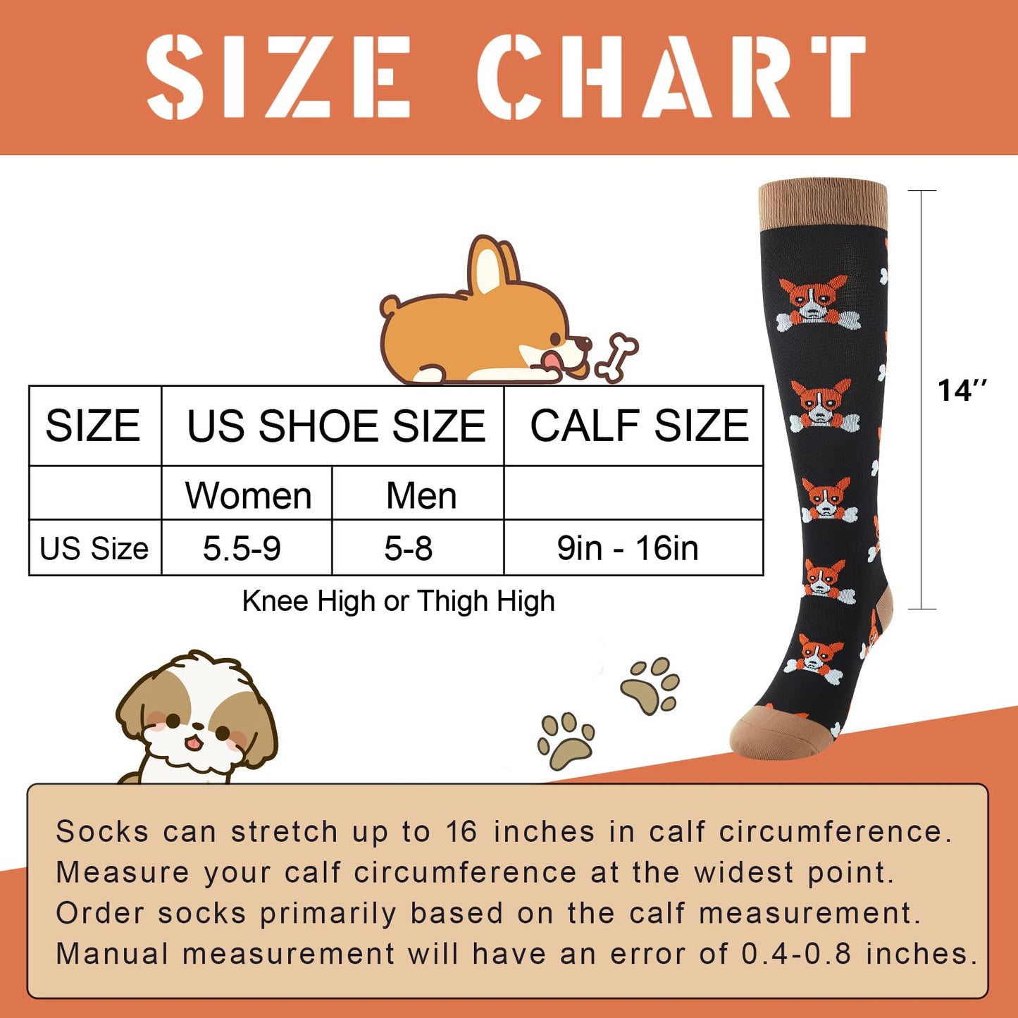 Junely Compression Socks for Women Dog Knee High Stockings for Running Athletic Nurses Pregnant Women Work Support Travel Flight Sports Gifts Black