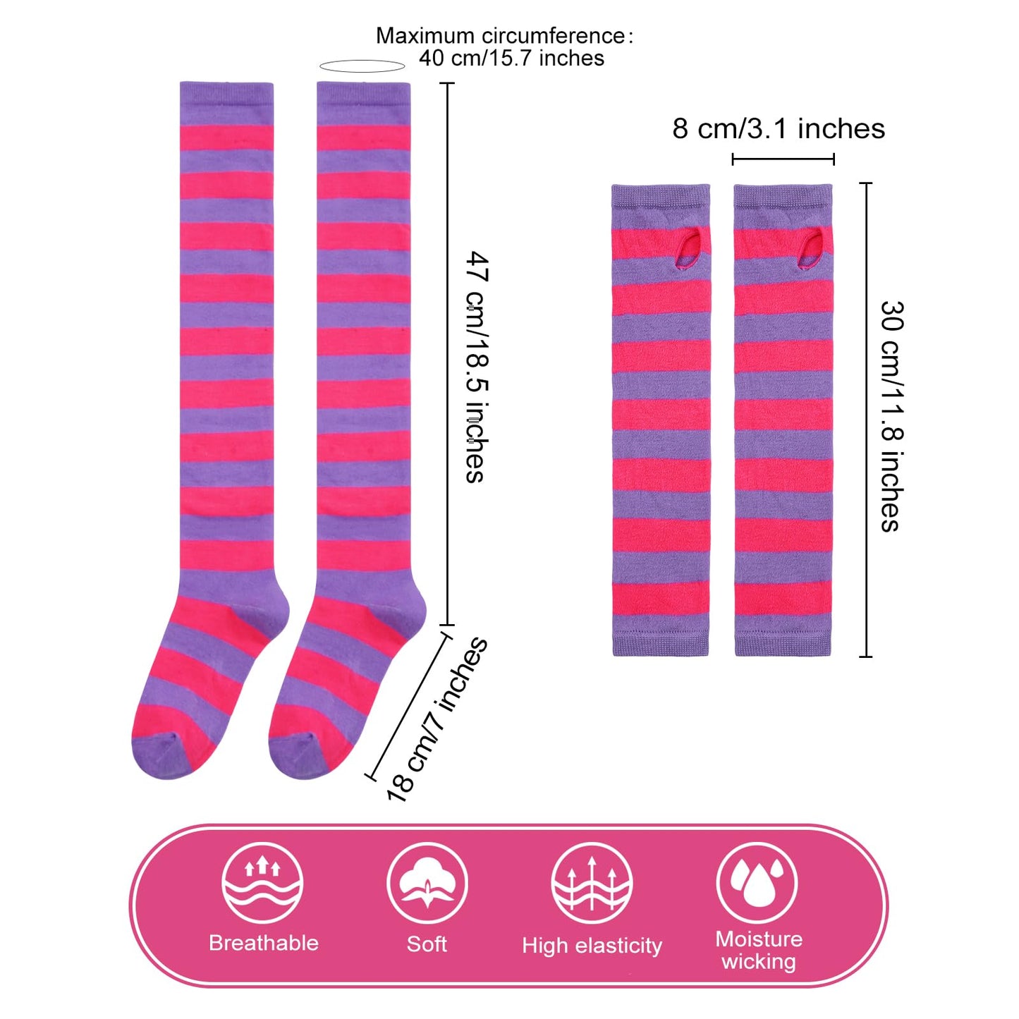 Junely Pink and Purple Striped Cat Costume Tutu for Women Adults Knee High Socks Fingerless Gloves Halloween Cosplay Costumes Accessories