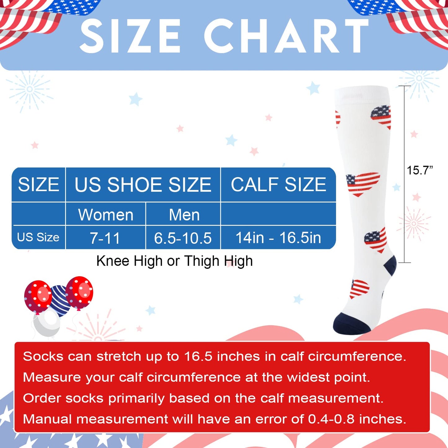 Junely American flag Compression Socks for Women Knee High Patriotic Socks for 4th of July Running Athletic Nurses Pregnant Women Work Support Travel Flight Sports Gifts Red White Blue