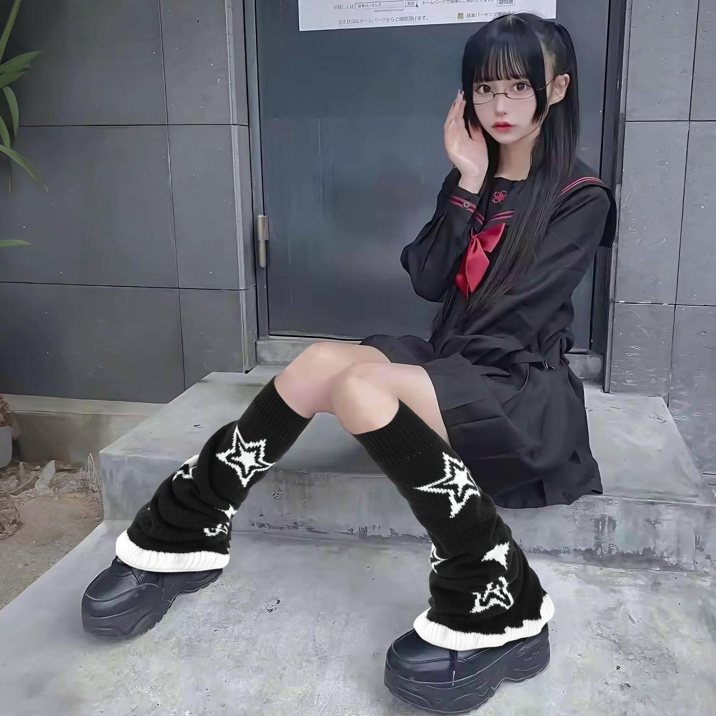 Junely Leg Warmers Kawaii Leg Warmer Cute Legwarmers with Star Reversible Japanese Socks Halloween Emo Lolita Gyaru Harajuku Accessories Black